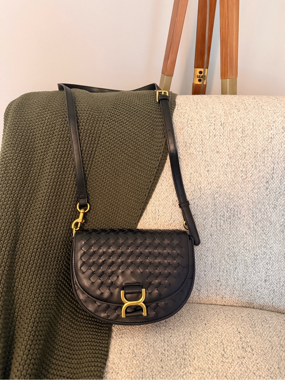 Woven Leather Crossbody Bag - Black